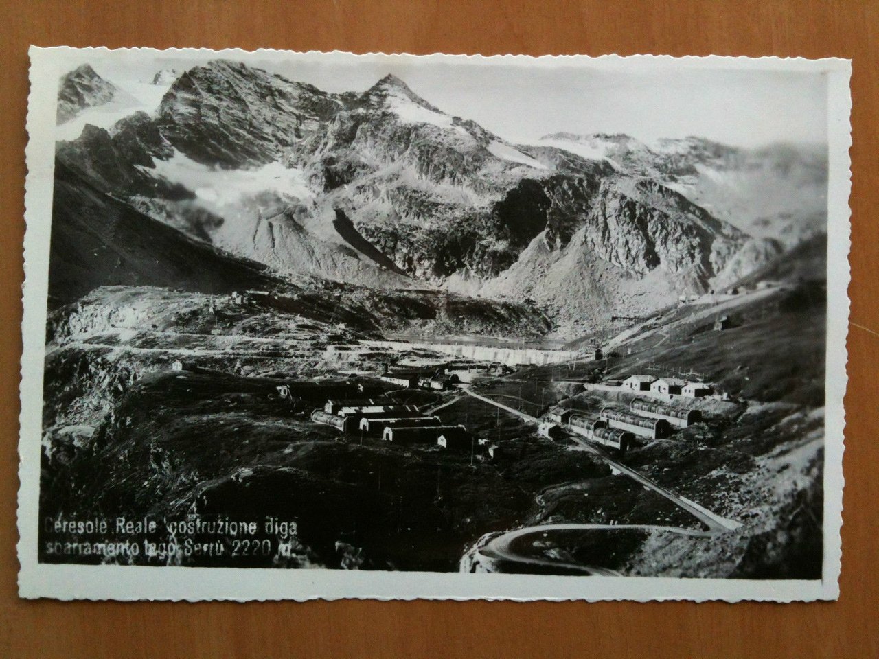 Cartolina metà '900 Ceresole Reale costruzione diga - non viaggiata