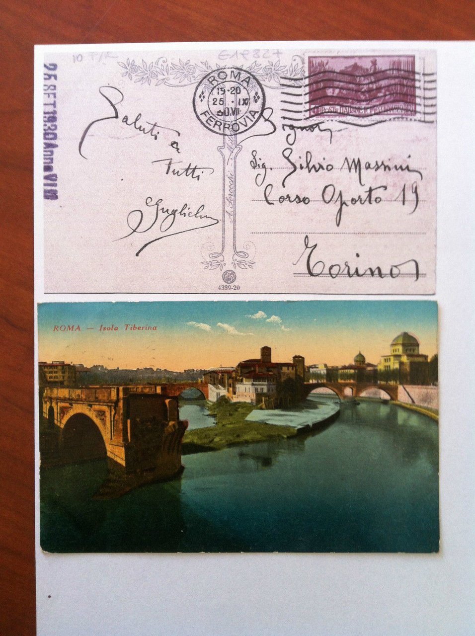 Cartolina originale 1920 Roma Isola Tiberina viaggiata - E19827