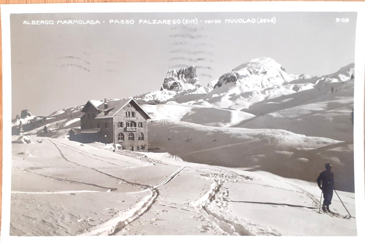 Cartolina Passo Falzarego Albergo Marmolada 1935