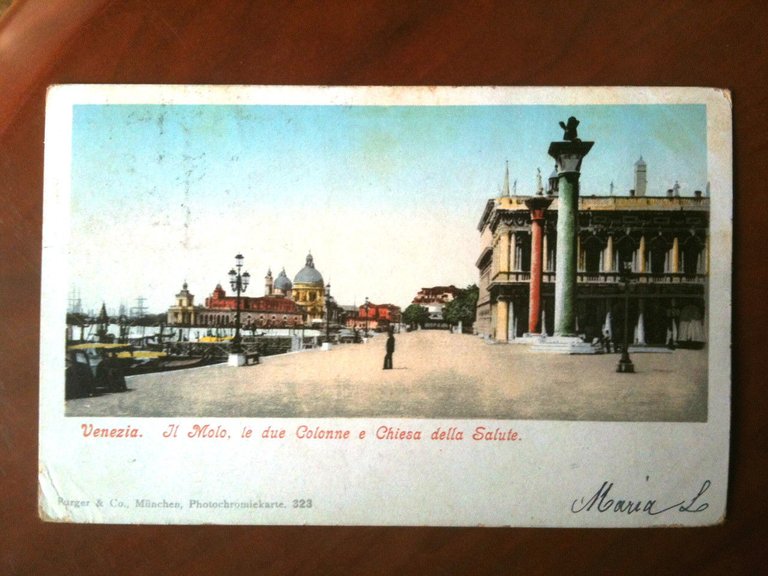 Cartolina primi '900  - Molo Due colonne Chiesa della Salute  - viaggiata