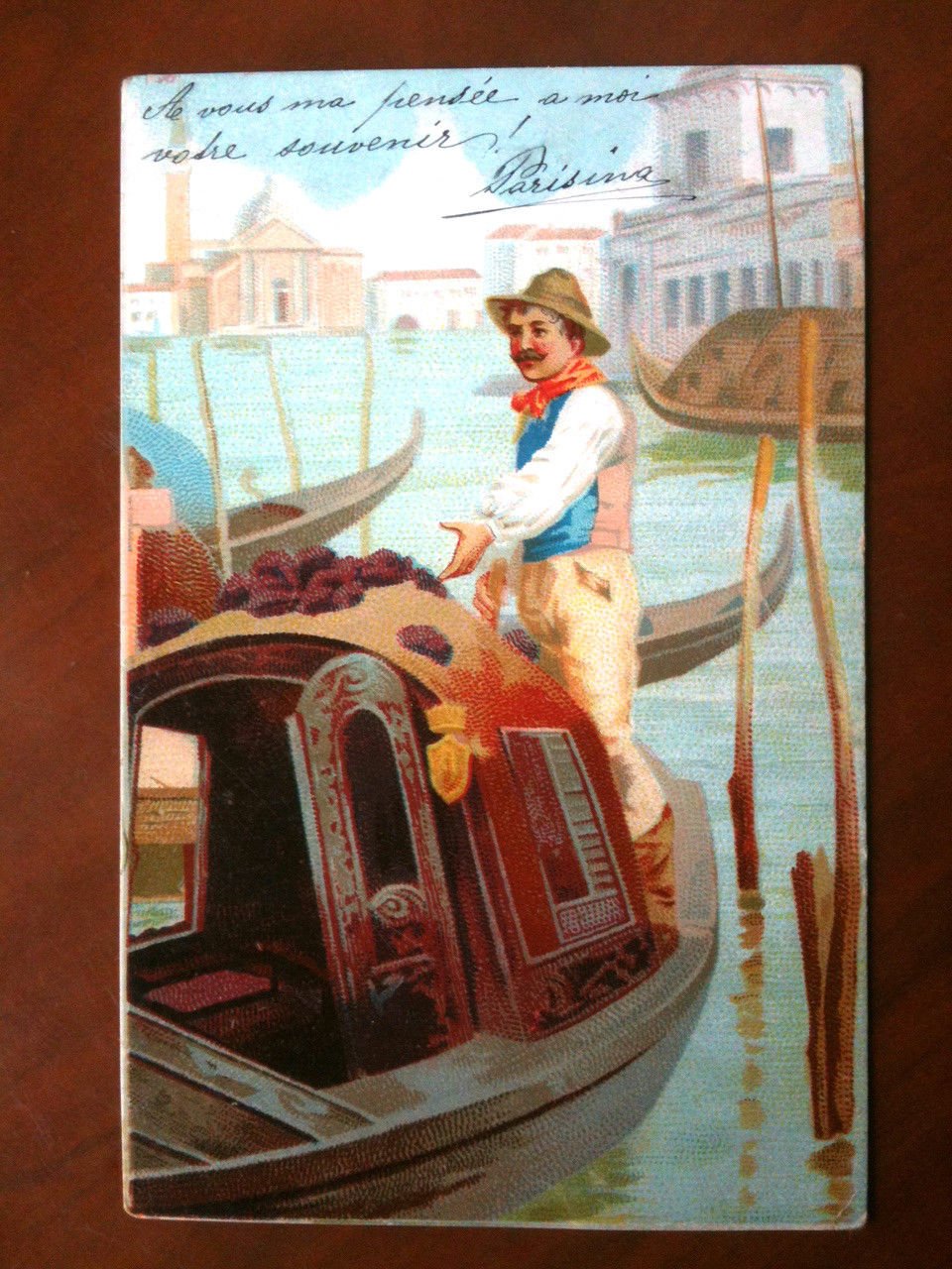 Cartolina primi '900 Venezia - Gondola e Gondoliere - viaggiata