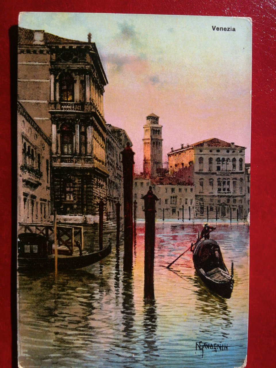 Cartolina primi '900 Venezia - Gondoliere iin gondola - viaggiata