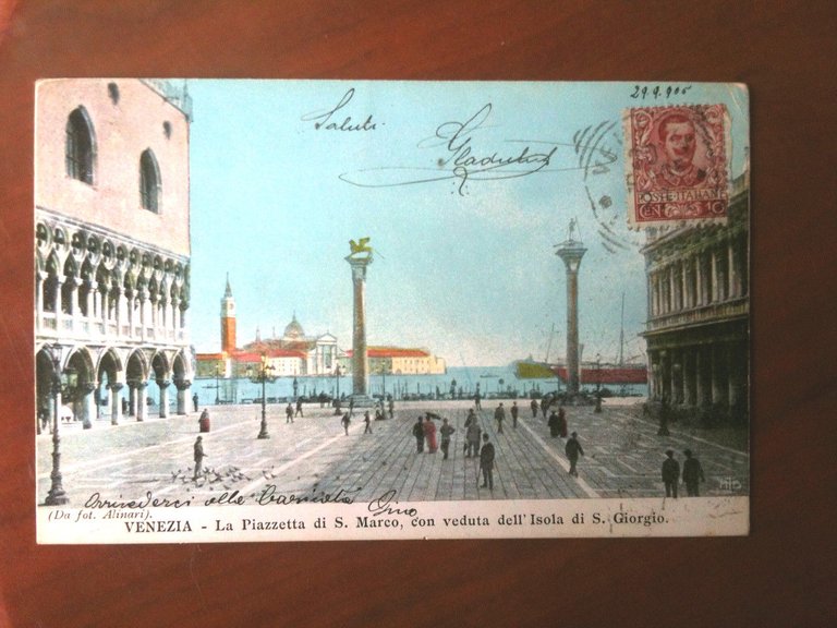 Cartolina primi '900 Venezia - Piazza S. Marco veduta Isola S. Giorgio viaggiata