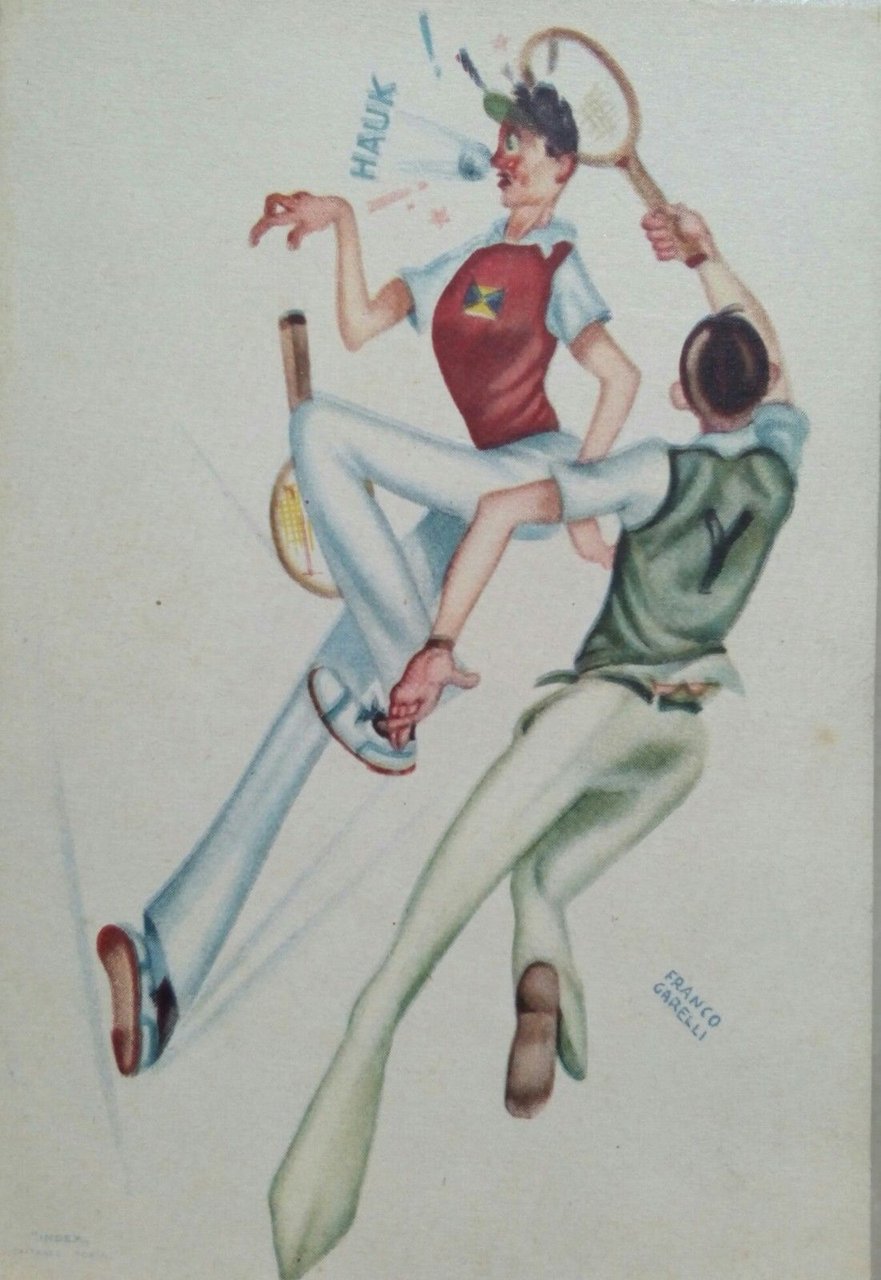 cartolina Tennis V Giuochi Universitari Torino 1933 dis.Franco Garelli | Immagine principale