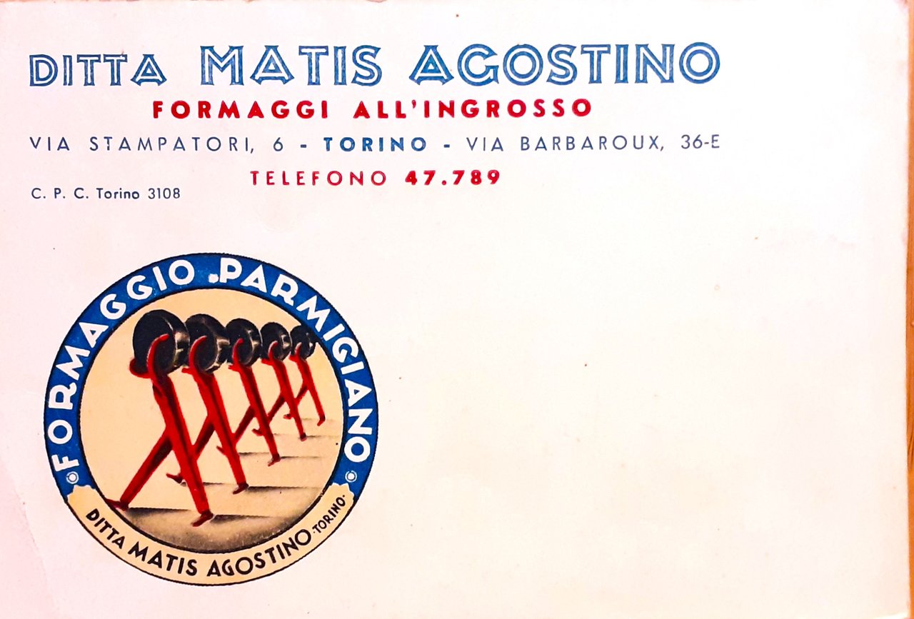 Cartoncino pubblicitario Ditta Matis Torino anni '40 ca.