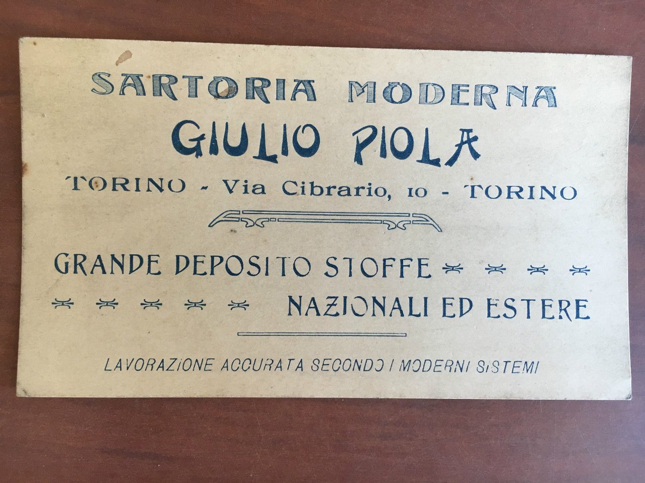 Cartoncino pubblicitario originale inizi '900 Giulio Piola sartoria - E21671