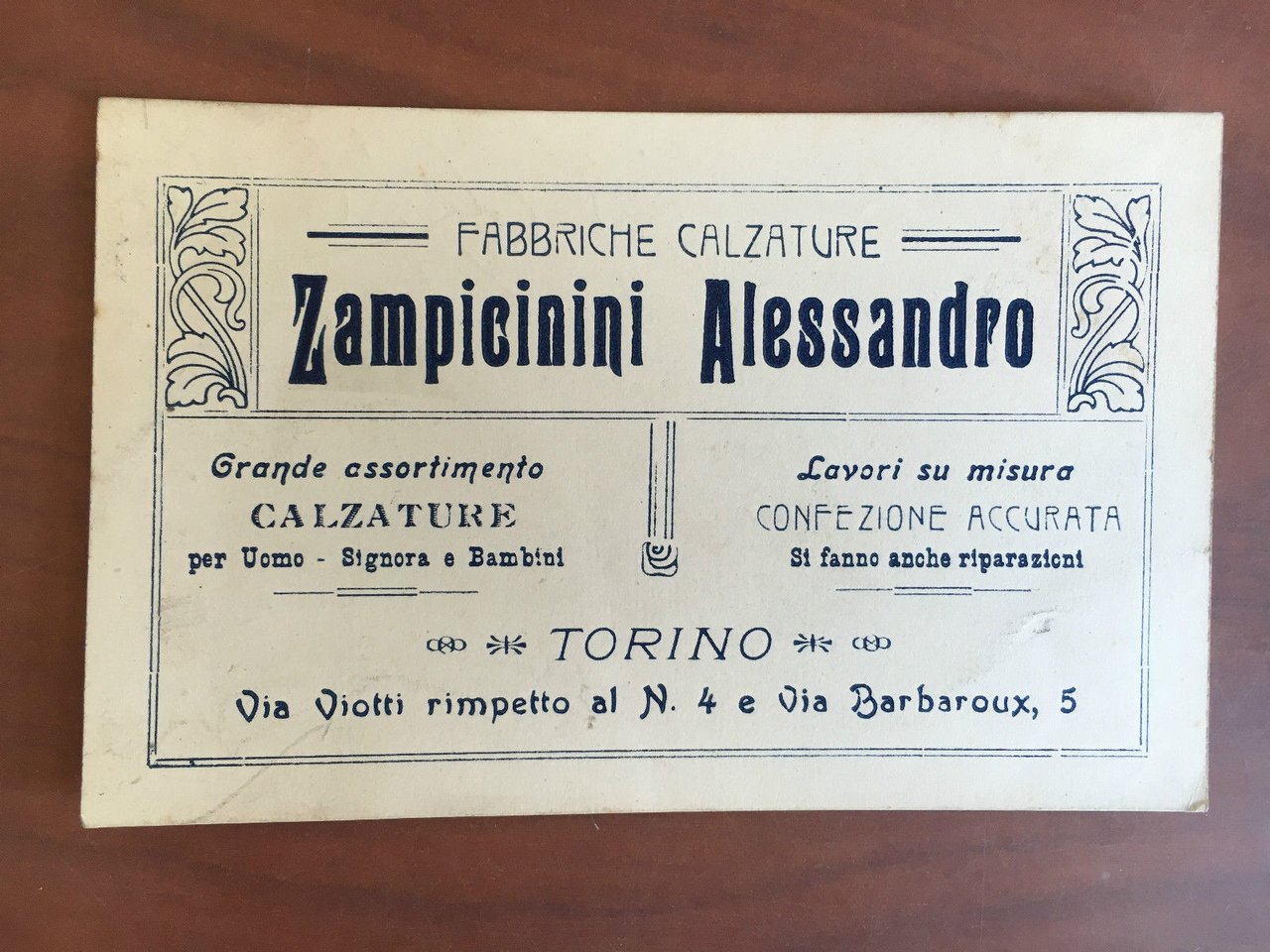 Cartoncino pubblicitario originale inizi '900 Zampicini Alessandro - E21670