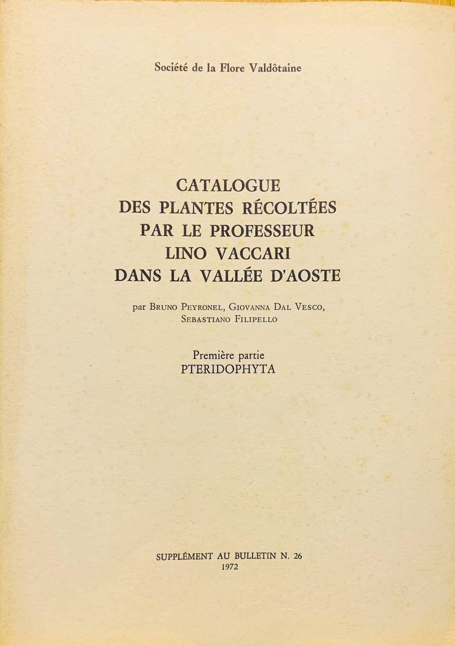 Catalogue des plantes récoltèes par le Professeur Lino Vaccari dans … | Immagine principale