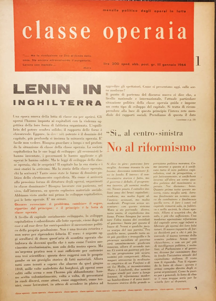 classe operaia mensile - primo numero 1964