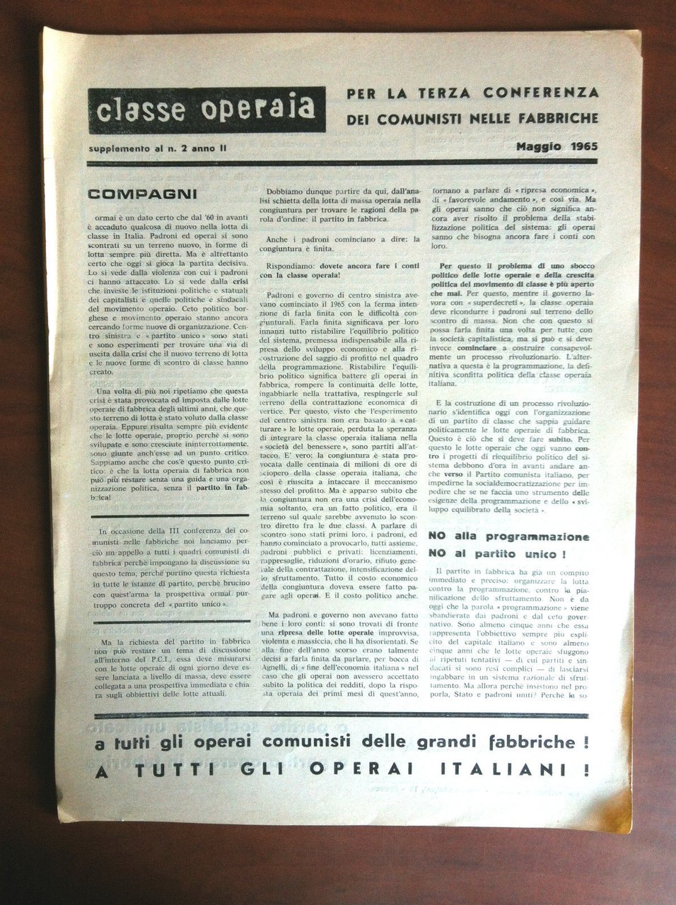 Classe operaia Supplemento an n^ 2 anni II Maggio 1965- …