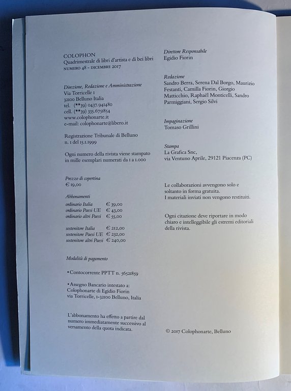 COLOPHON. Quadrimestrale di libri d'artista e di bei libri / …