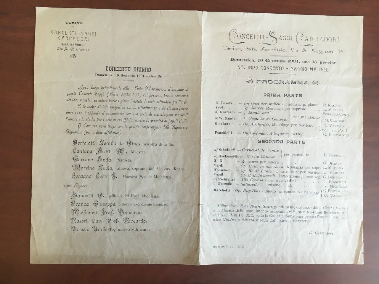 Concerti Saggi Carradori Secondo concerto saggio Matinée Torino 1904 - …