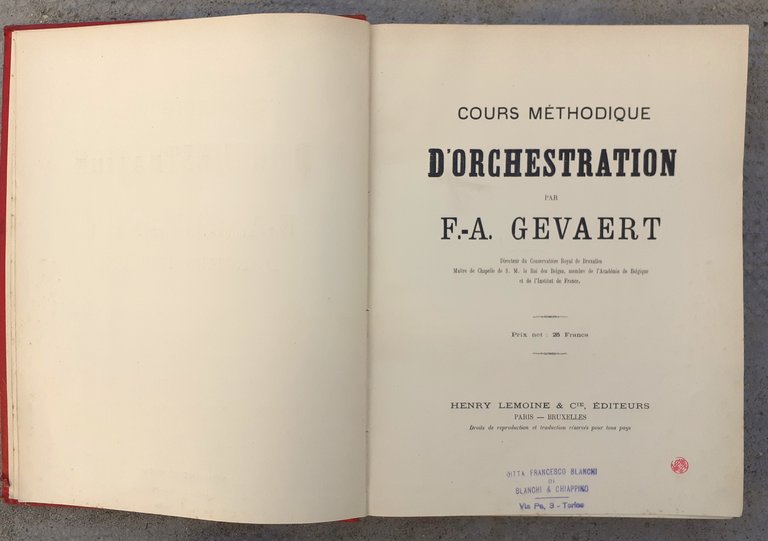 Cours métodique d'orchestration par GEVAERT Paris 1890