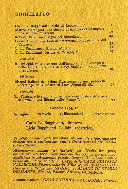 Critica d'arte. Nuova rivista n^ 1 diretta da Carlo l. …