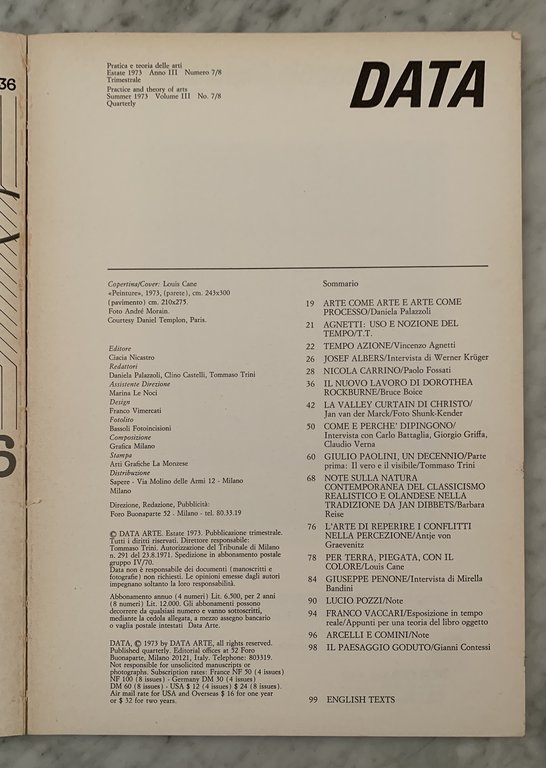 DATA. Pratica e teoria delle arti. Estate 1973 Anno III …