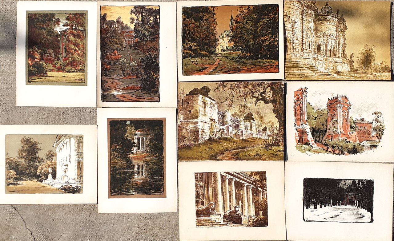 Dieci litografie Paesaggi di Mosca e vari 1959