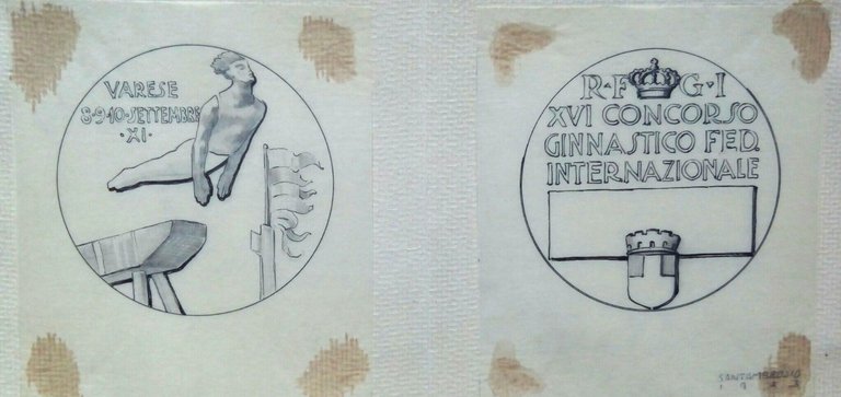 Diego SANTAMBROGIO bozzetto originale - Varese XVI concorso ginnastico 1933