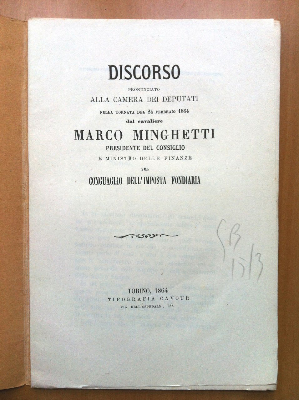Discorso del Cav. Minghetti Conguaglio dell'imposta fondiaria 1864 - E14565