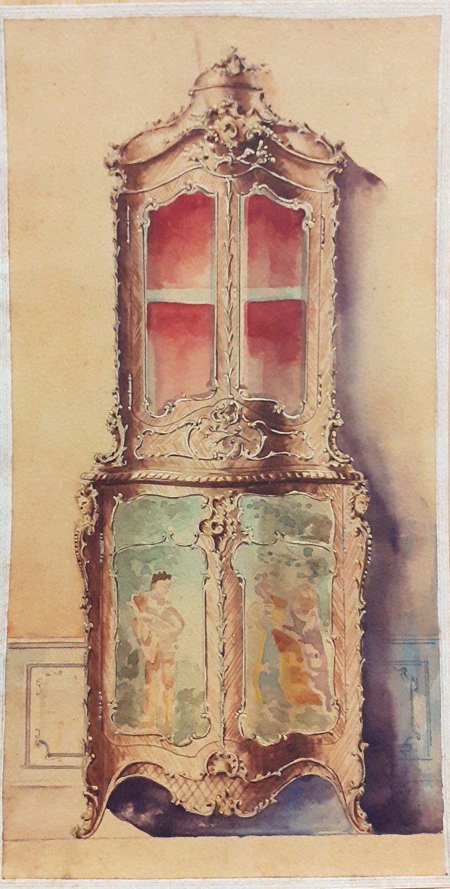 Disegno originale acquerellato 1880 circa