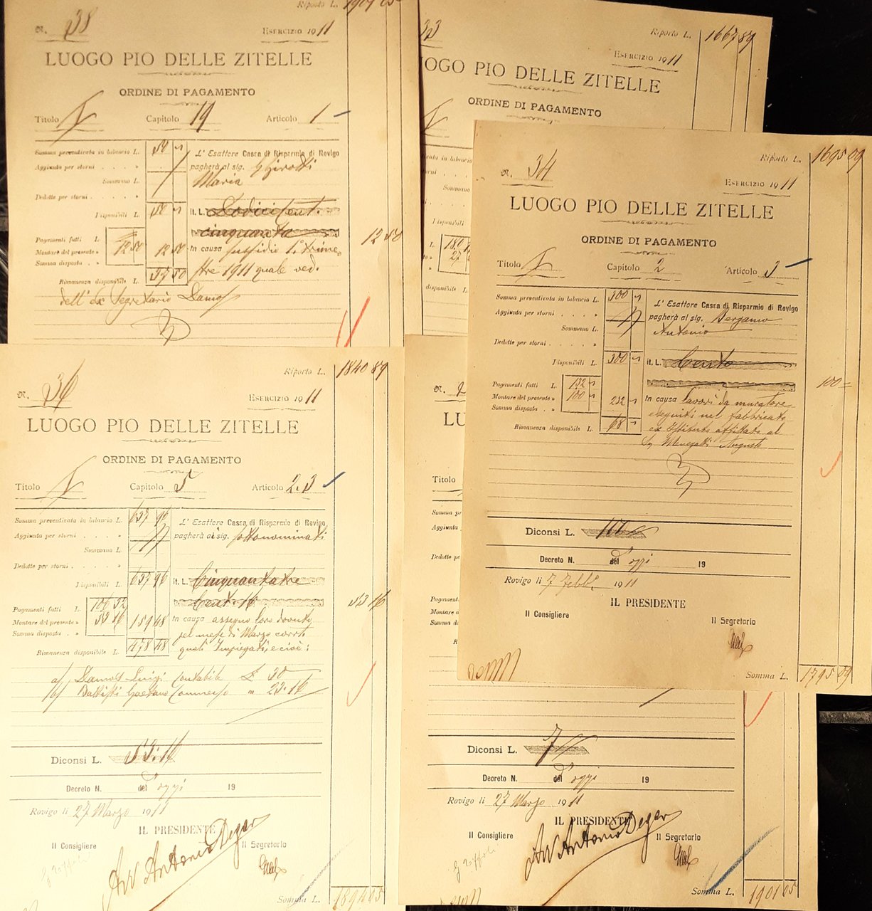 Documenti Luogo Pio delle Zitelle Rovigo 1911