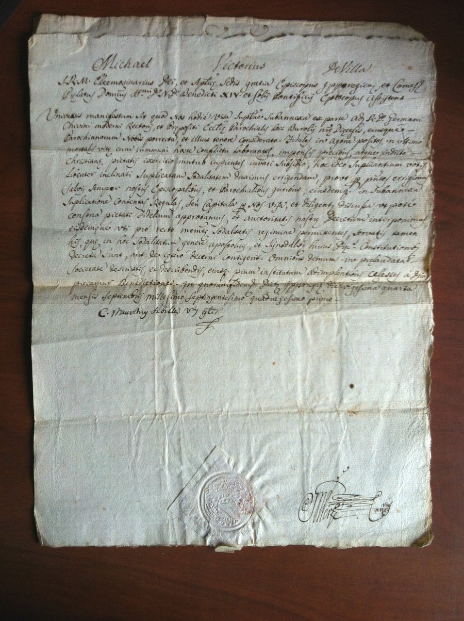 Documento originale 1741 Vescovo di Ivrea Michael Victorius De Villa …
