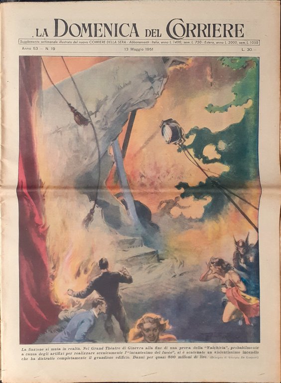  Domenica del Corriere  Incendio Grand Théatre di Ginevra Maggio 1951