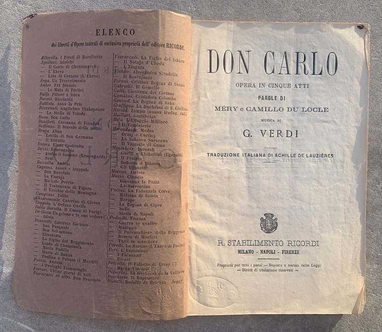 Don Carlo. Opera in cinque atti
