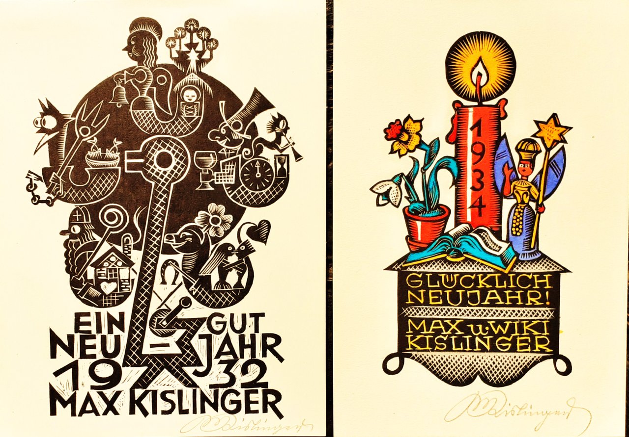 Due cartoncini augurali di Max Kislinger 1932/34 con autografo. | Immagine principale