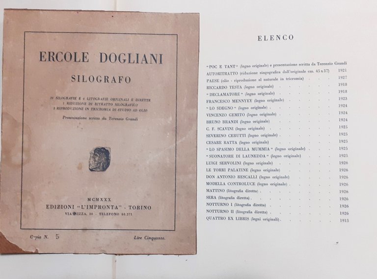 Ercole Dogliani silografo - Edizioni L'Impronta 1930 - Contiene silografie …