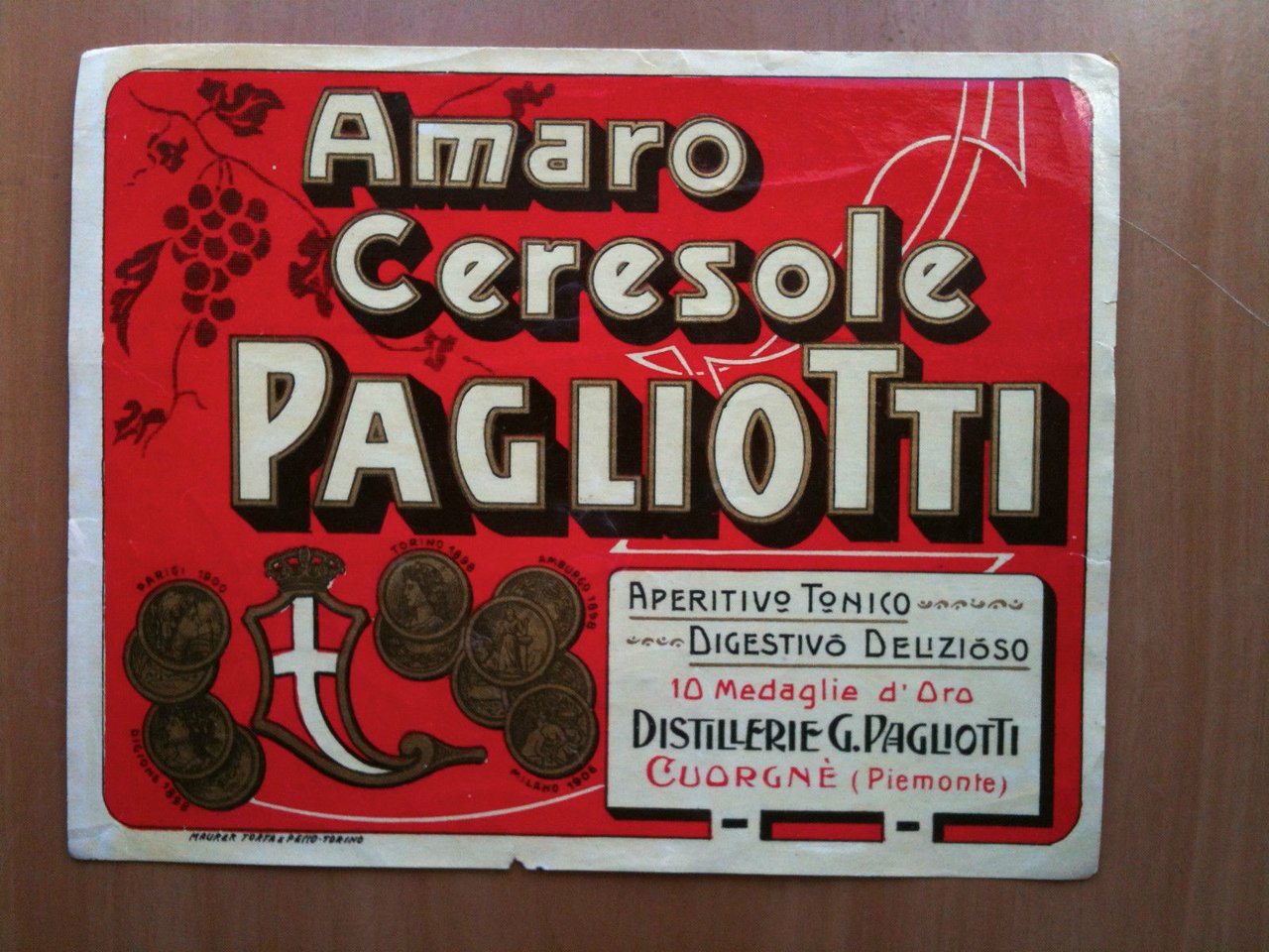 Etichetta cromolitografia Amaro Ceresole Pagliotti Cuorgnè inizi '900