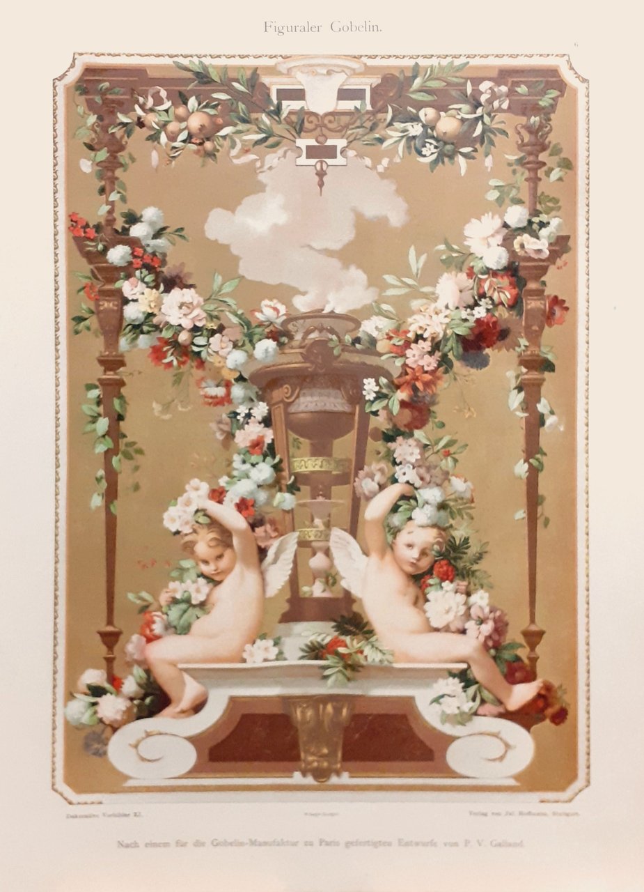 Figuraler Gobelin litografia originale tratta da Dekorative Vorbilder XI 1899/1900