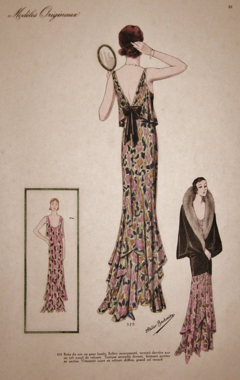 Figurino Atelier Bachroitz Paris originale 1931