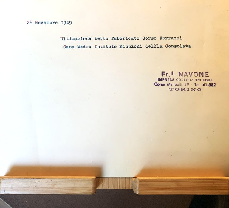 Fotografia Ultimazione tetto Istituto Missioni Consolata 1949