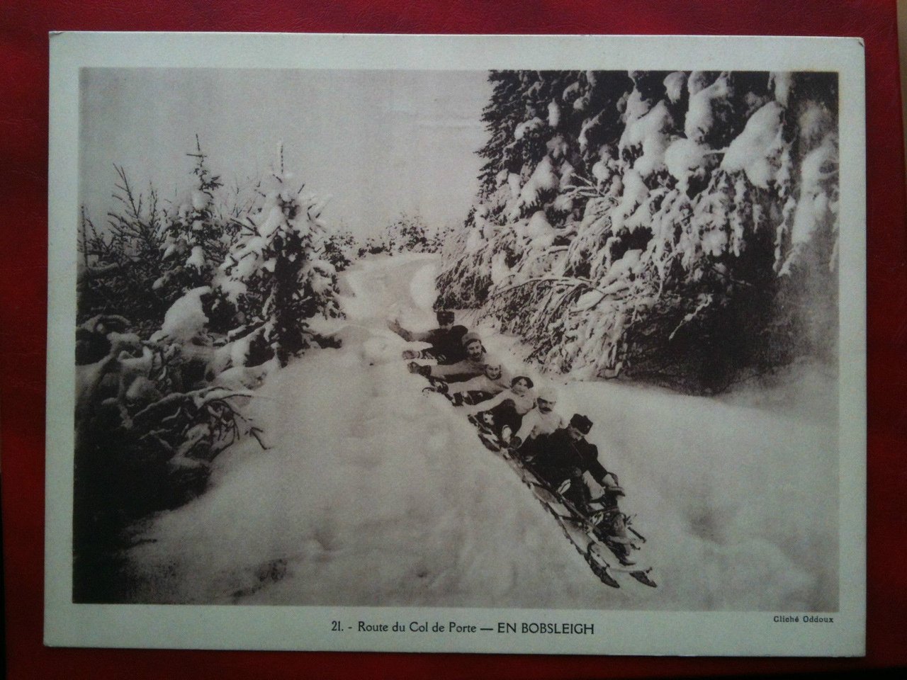 Fotoincisione/Photogravure inizi '900 Francia Bobsleigh Col de Porte