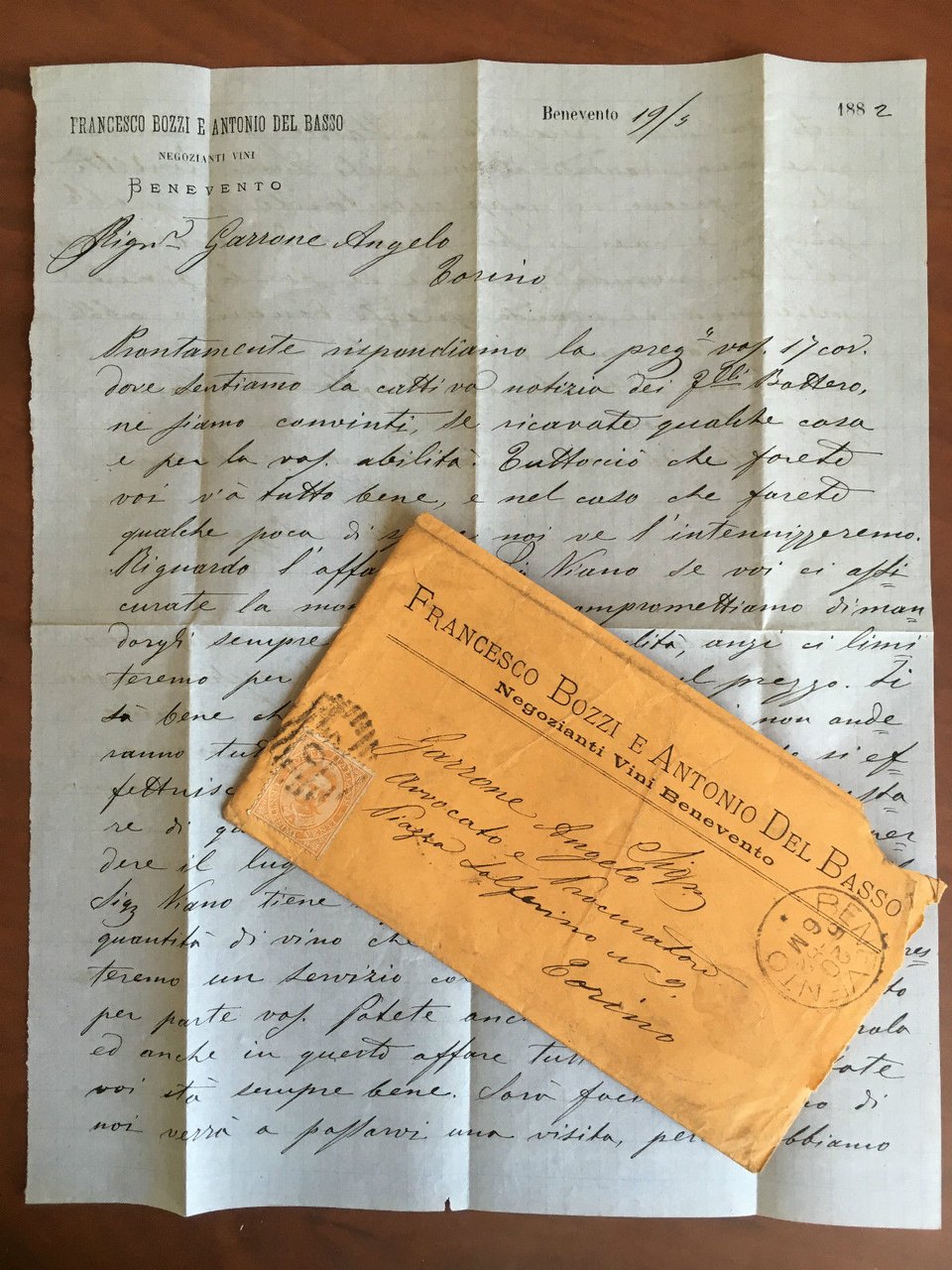 Francesco Bozzi e Antonio del Basso lettera commerciale originale 1882 …