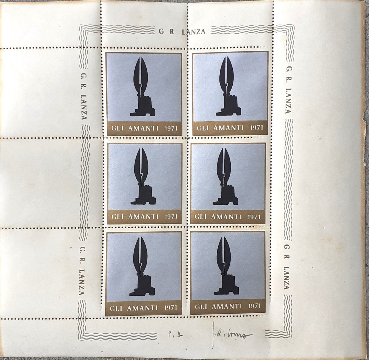 G.R. Lanza multiplo prova d'autore "Gli Amanti" 1971