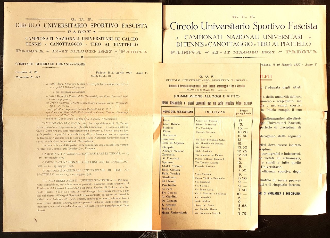 G.U.F. Circolo Universitario Sportivo - Campionati Nazionali Padova anno 1927