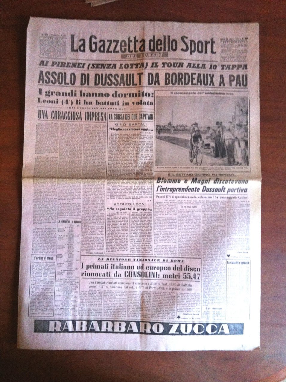 Gazzetta dello sport 24 Luglio 1950 Tour de France Dussault …