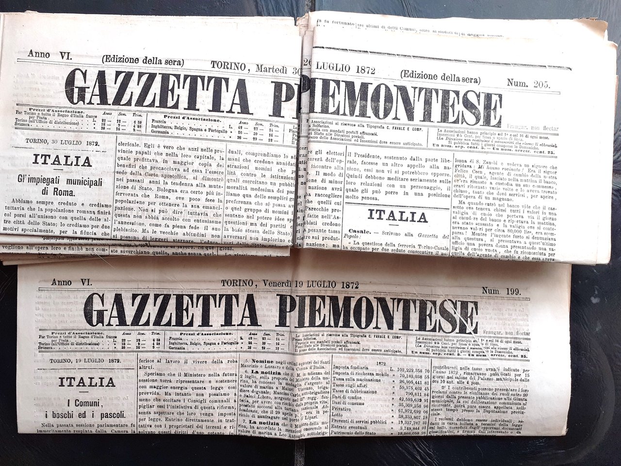 Gazzetta Piemontese 13 numeri del 1872