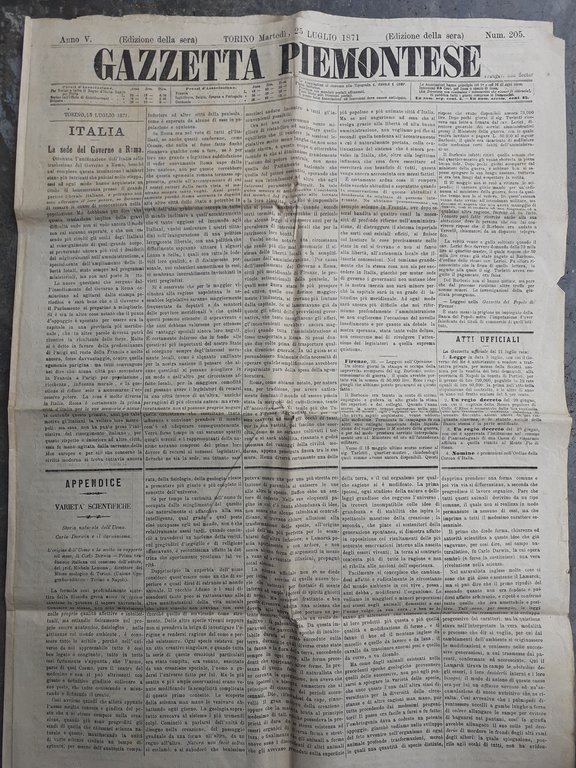 Gazzetta Piemontese 29 numeri del 1871