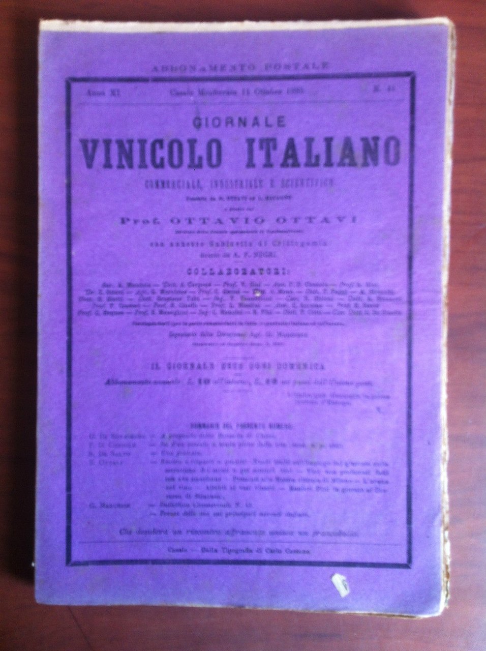 Giornale Vinicolo Italiano Anno XI n^41 Casale M.to 11 Ottobre …