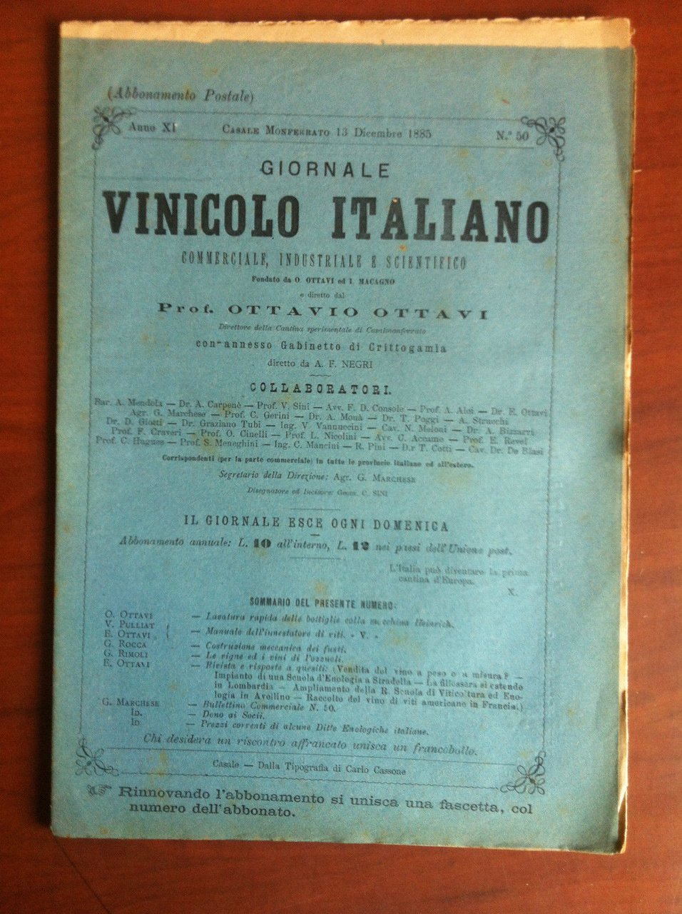 Giornale Vinicolo Italiano Anno XI n^50 Casale M.to 13 Dicembre …