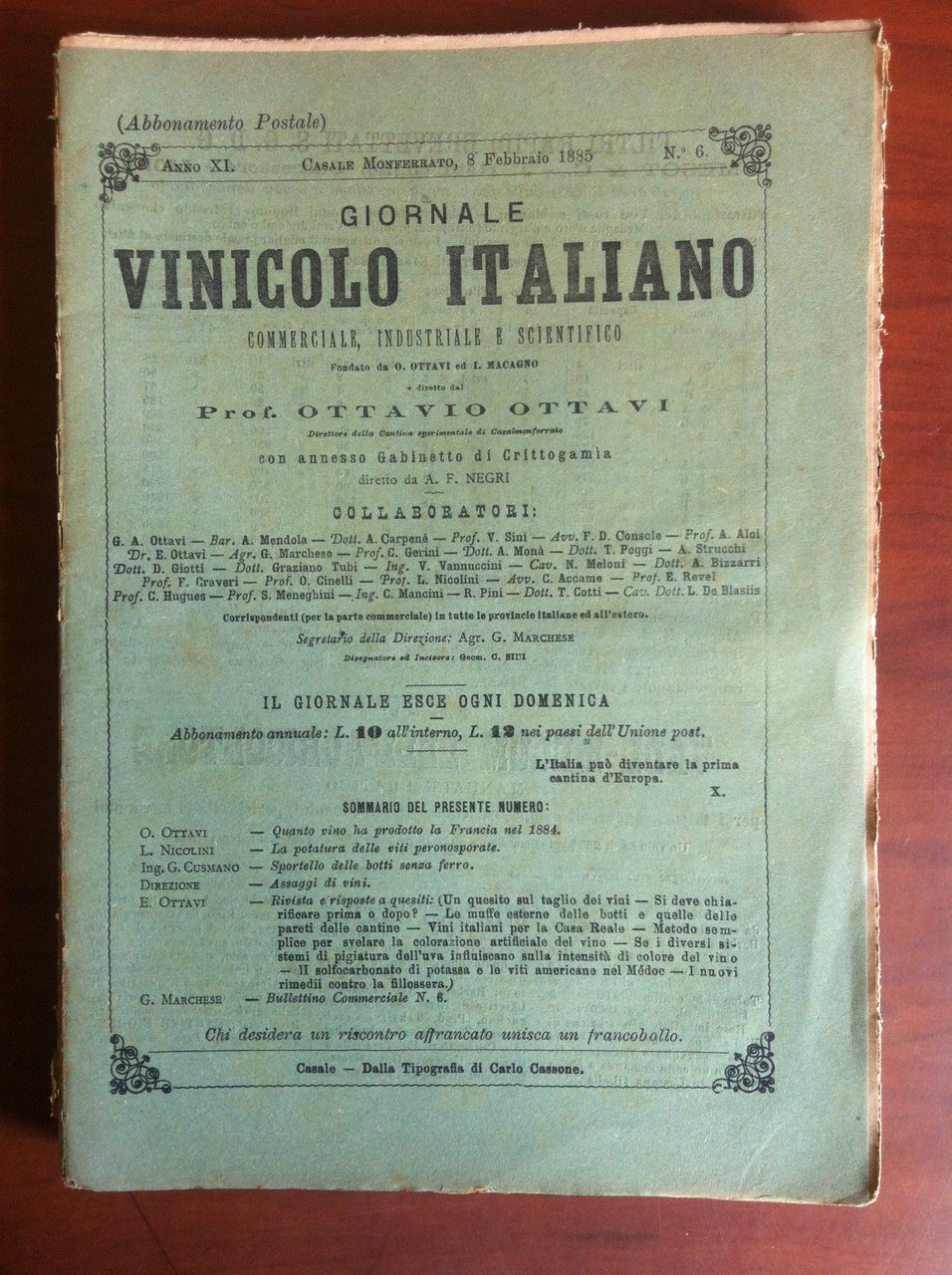 Giornale Vinicolo Italiano Anno XI n^6 Casale Monferrato 8 Febbraio …