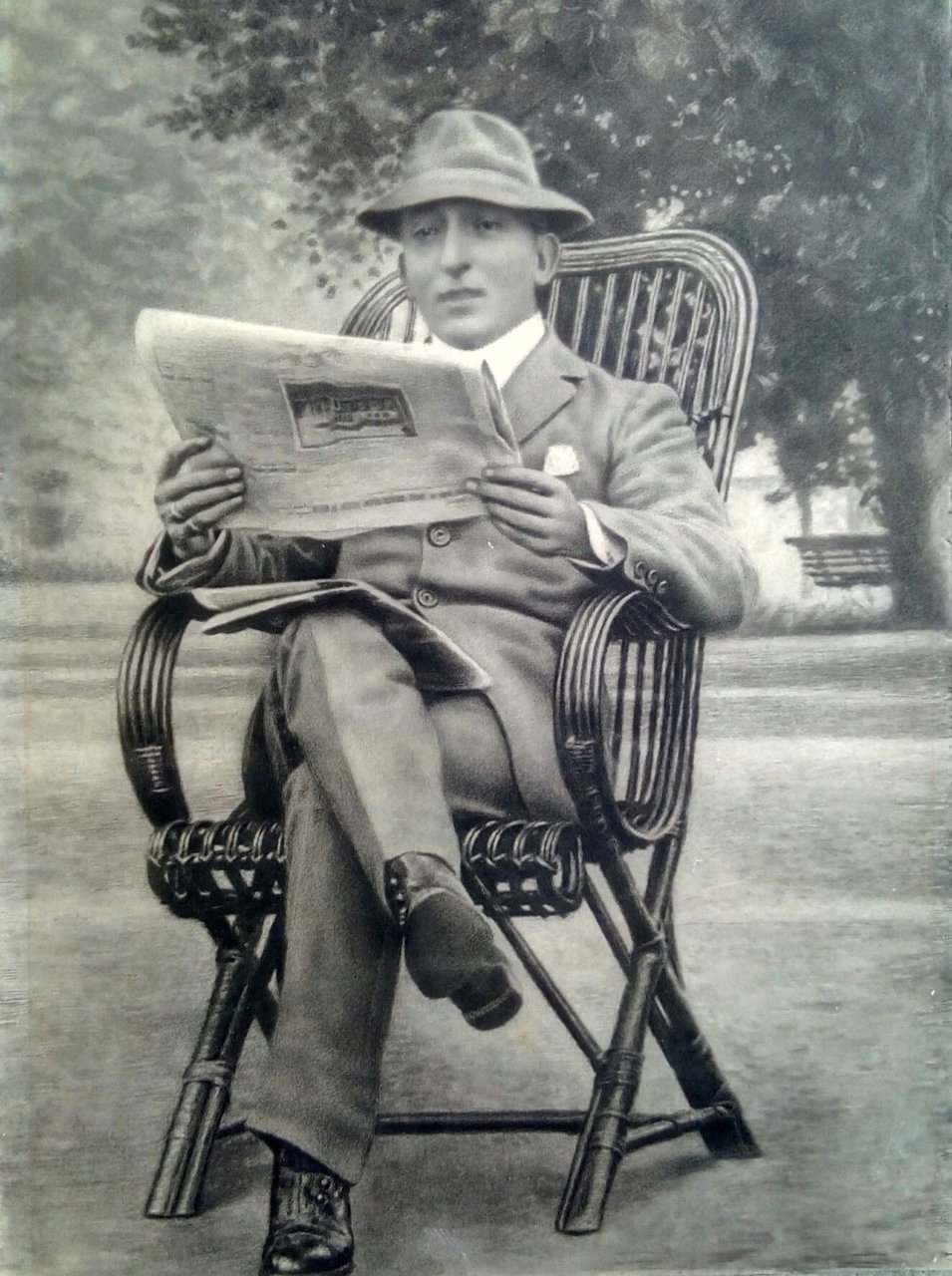 grande Fotografia rifinita a carboncino soggetto Guido Gozzano anni '30