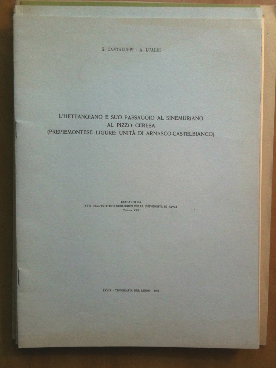 Hettangiano e passaggio al sinemuriano Pizzo Ceresa Arnasco-Castelbianco 1983