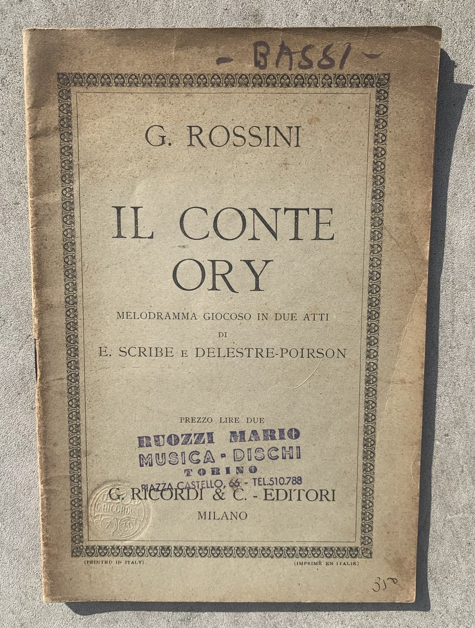 Il Conte Ory. Melodramma giocoso in due atti