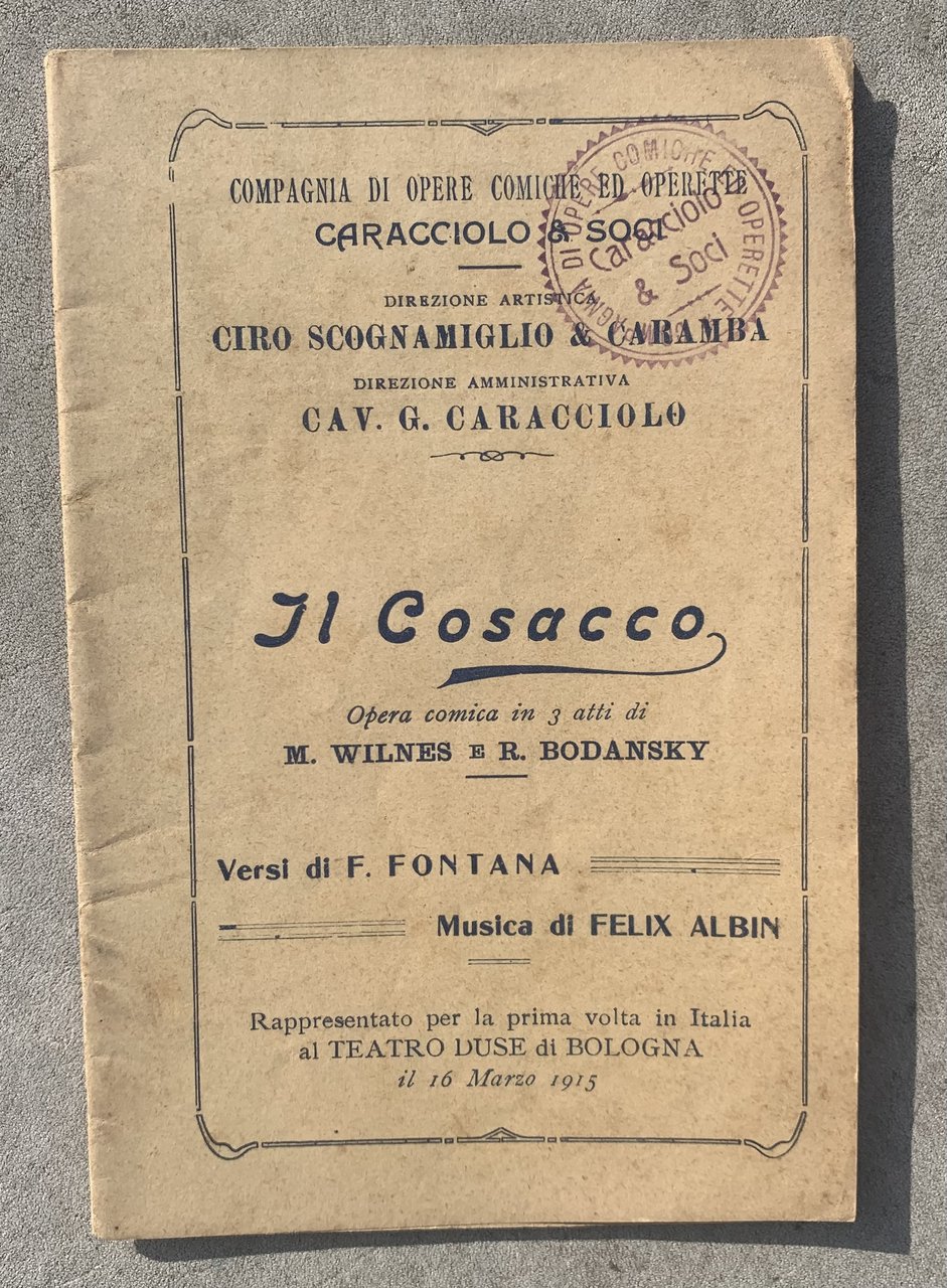 Il Cosacco. Opera comica in 3 atti (Rappresentato per la …