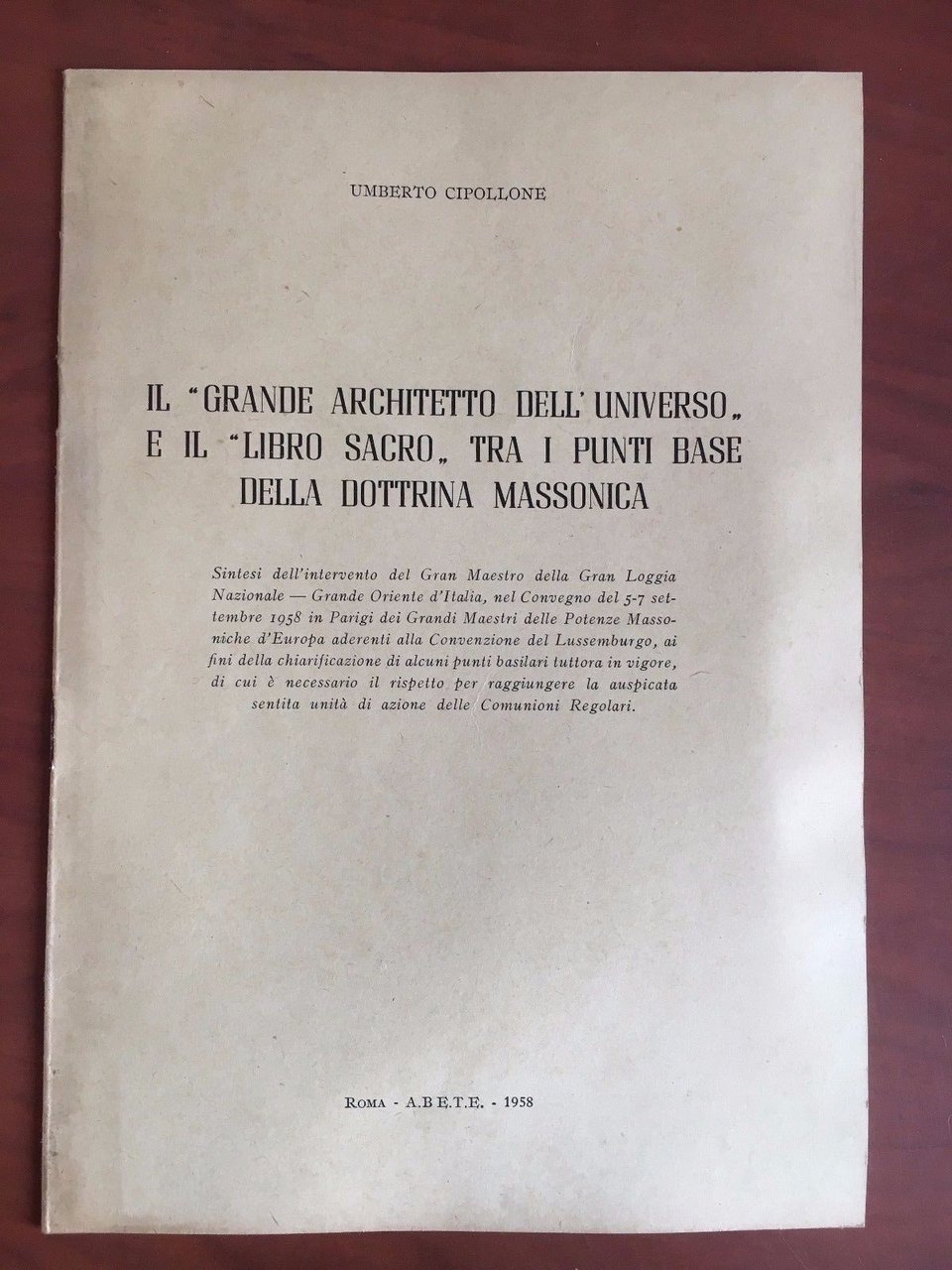 Il grande architetto dell'Universo e libro sacro Dottrina Massonica 1958- …