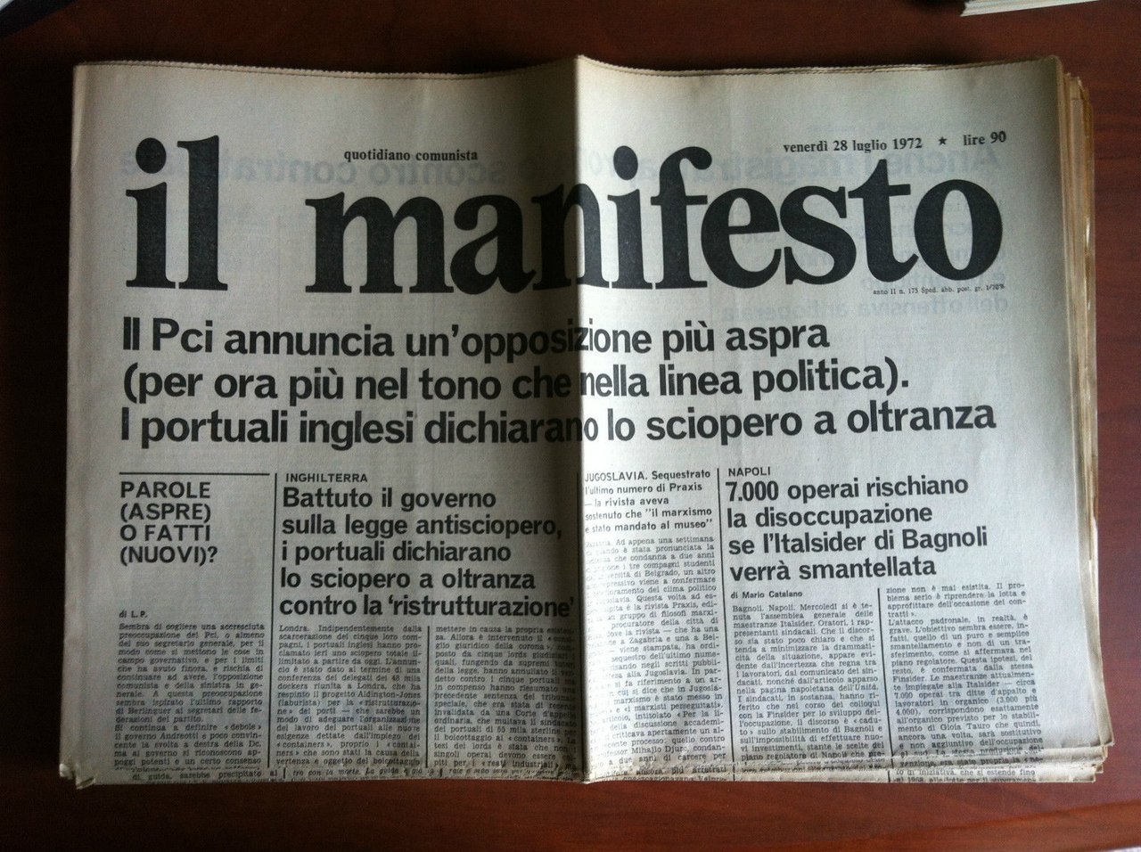 Il Manifesto anno II n^ 175 Venerdì 28 Luglio 1972 …