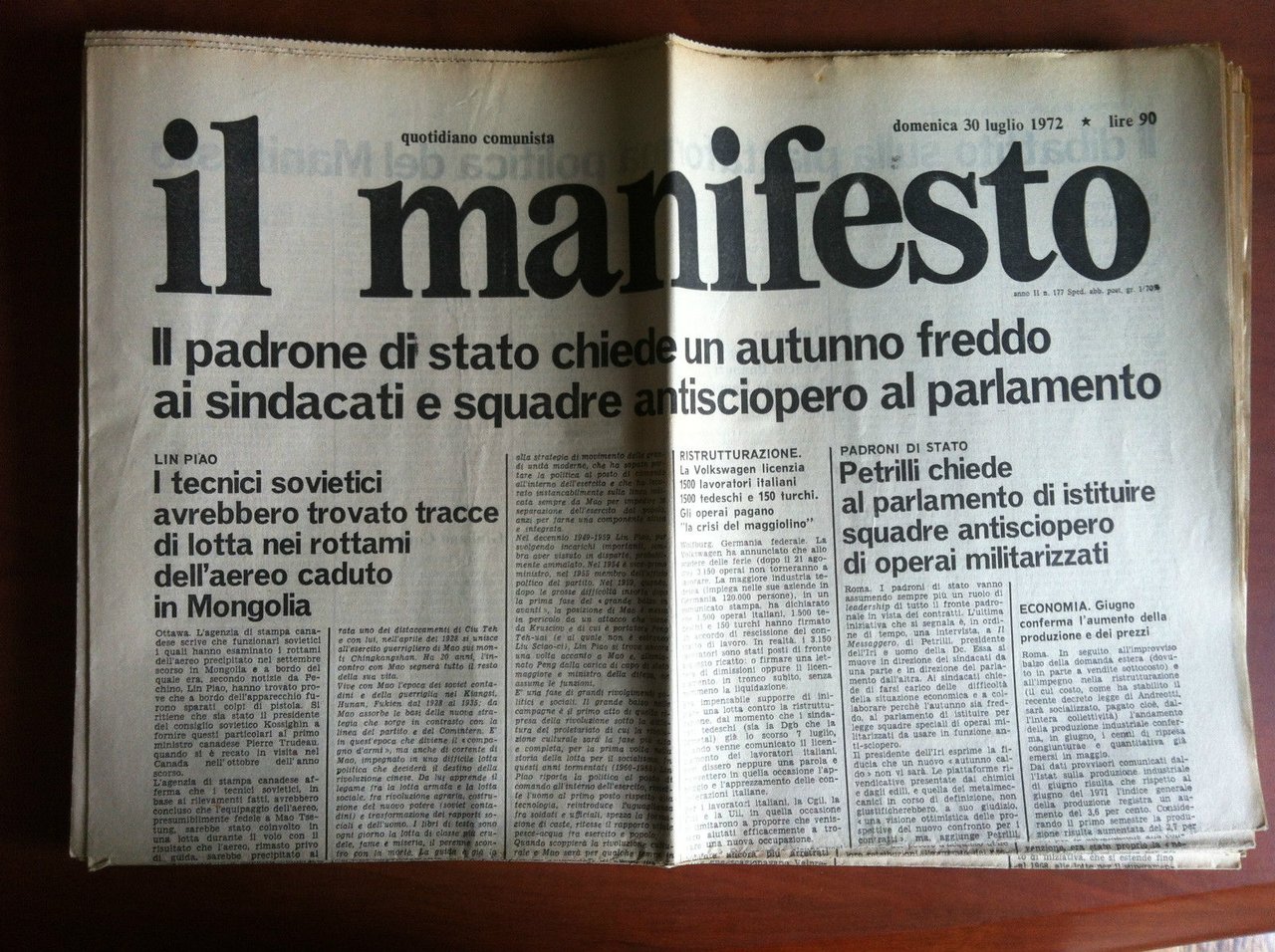 Il Manifesto anno II n^ 177 Domenica 30 Luglio 1972 …